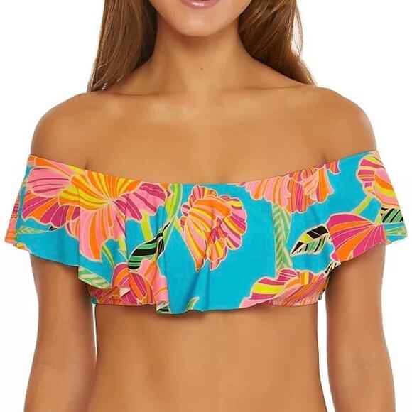 Trina Turk Poppy Floral Ruffled Bandeau Bikini Top Size 8 - Picture 1 of 12
